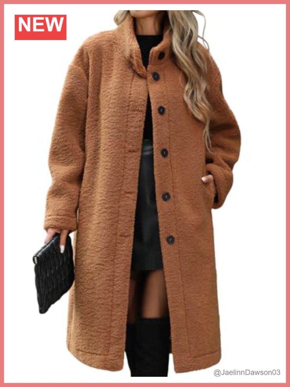 Faux Fur Long Fleece Coat Button Down Winter Warm Coat Pockets